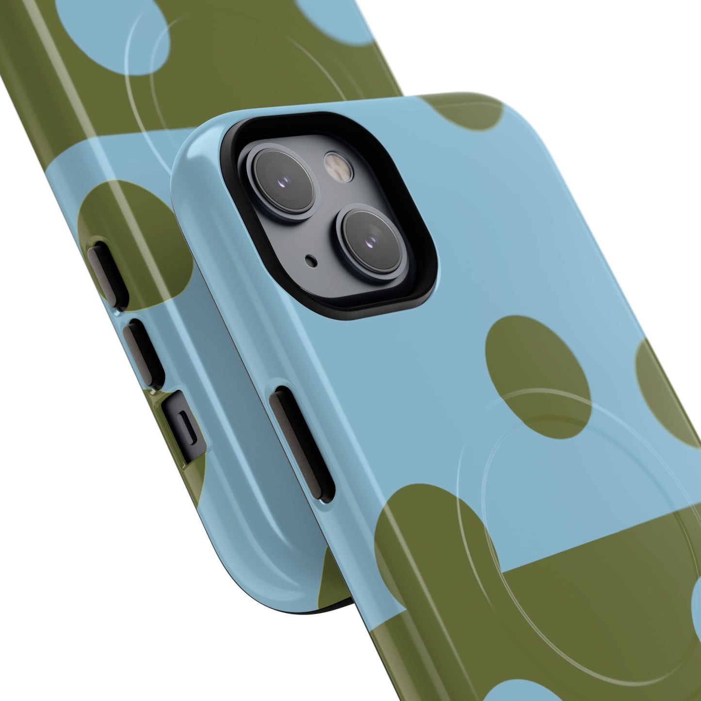 Polka Dot Magnetic Phone Case — Blue & Olive Protective Snap-On Cover