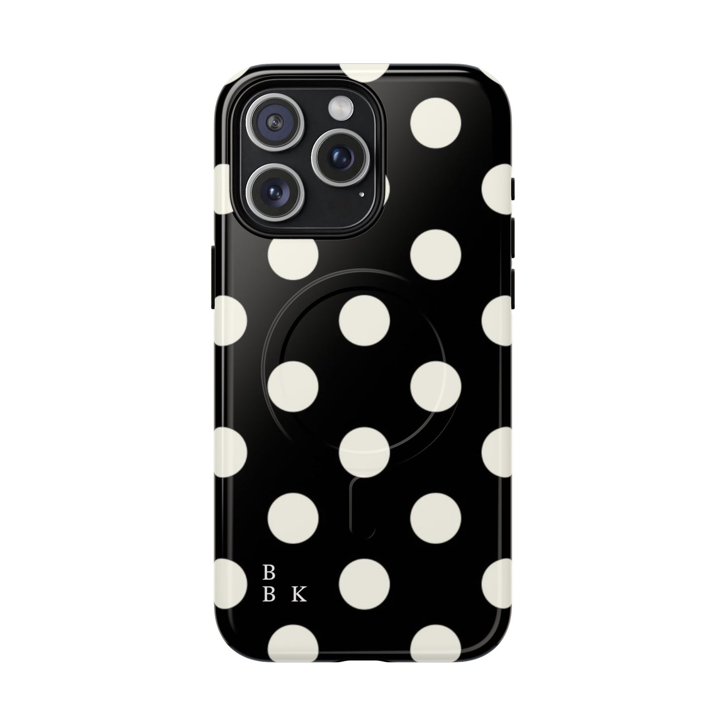 Polka Dot Tough Magnetic Phone Case — Black & White Protective MagSafe Case