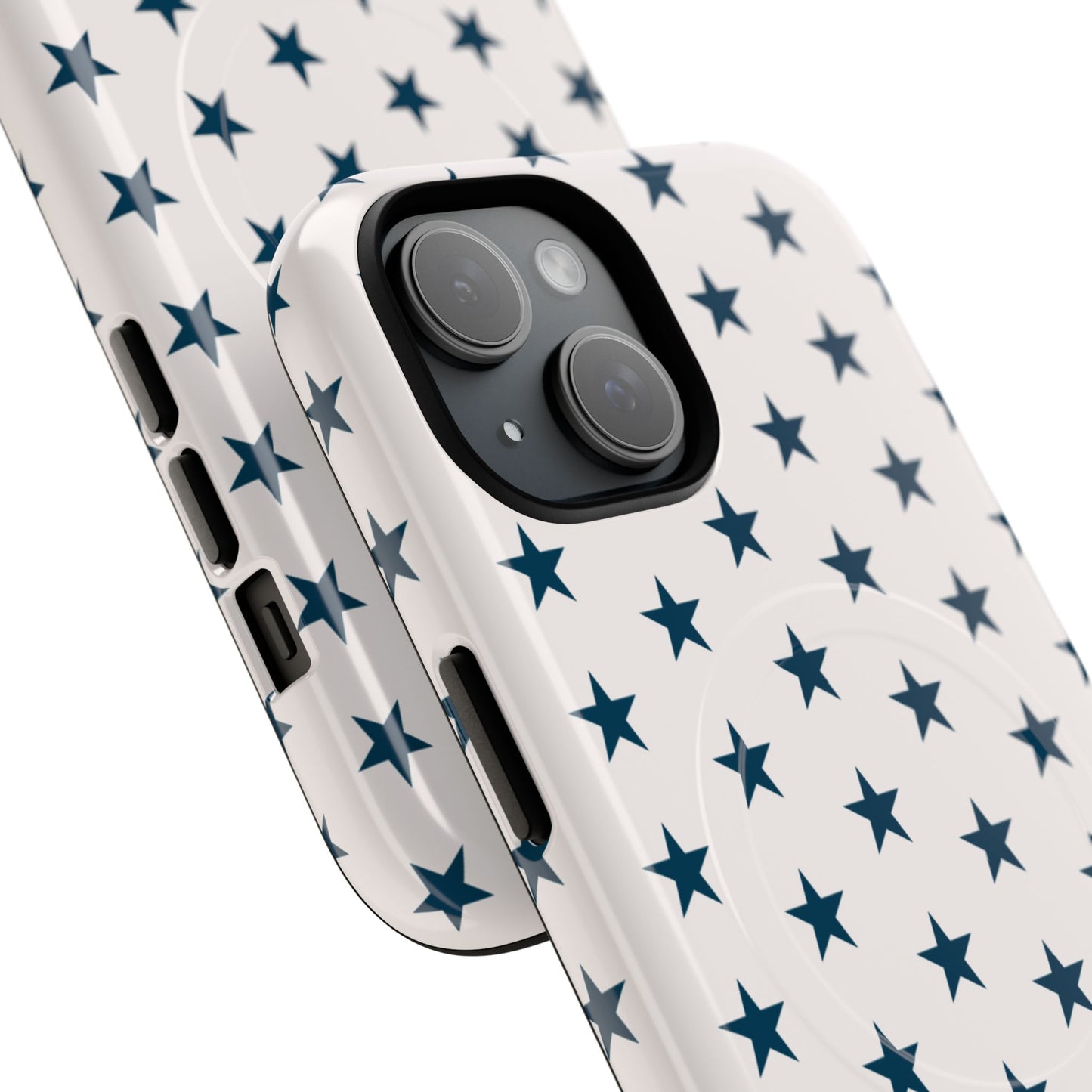Star Pattern Tough Magnetic Phone Case — Navy Stars on White