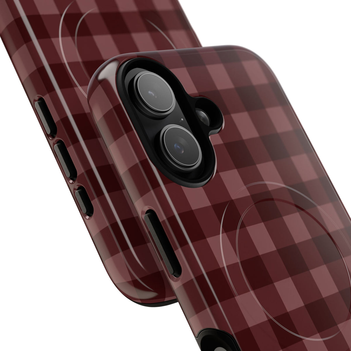 Plaid Magnetic Phone Case — Burgundy Buffalo Check Tough Protective Cover