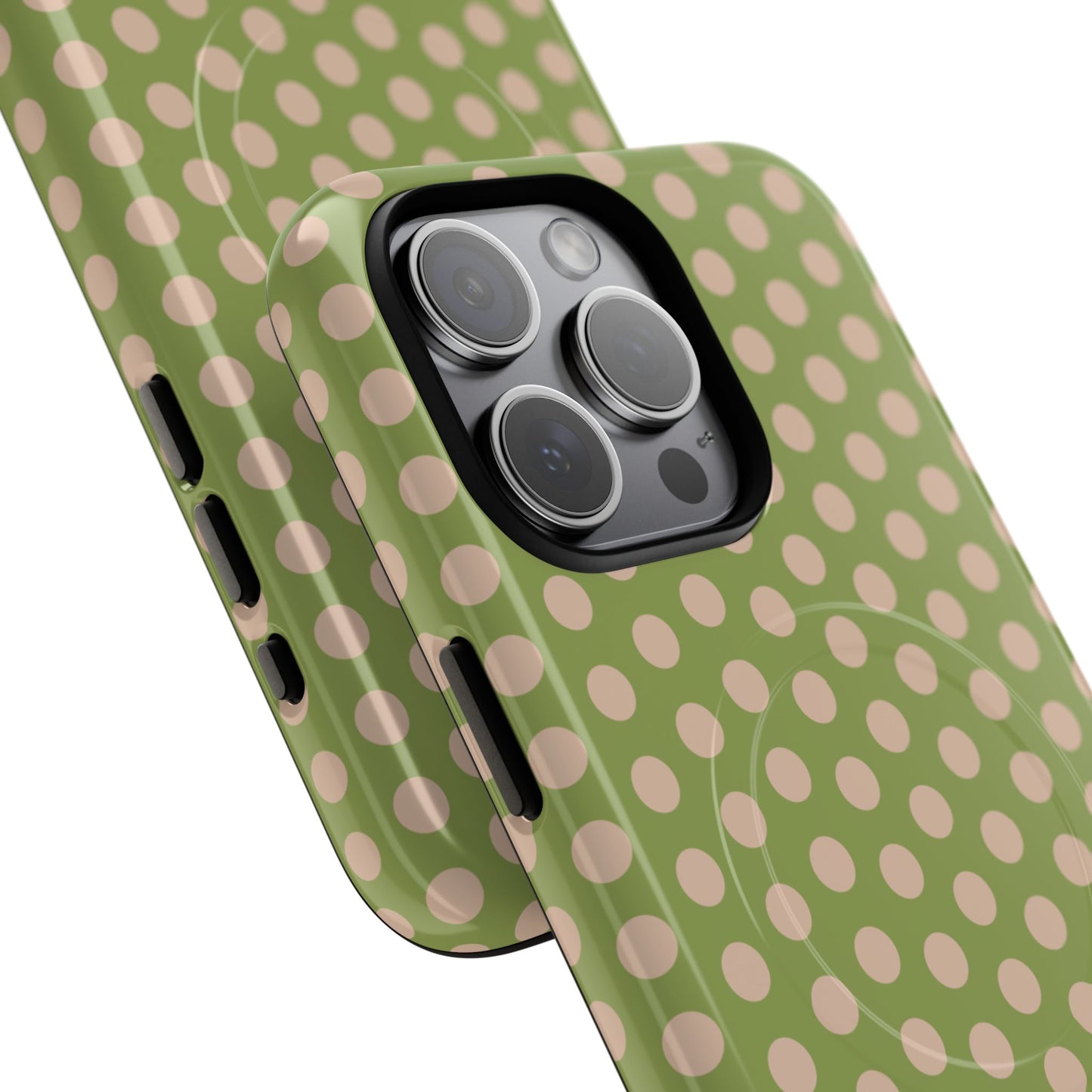 Polka Dot Magnetic Phone Case – Olive Green & Blush Dot Protective Cover