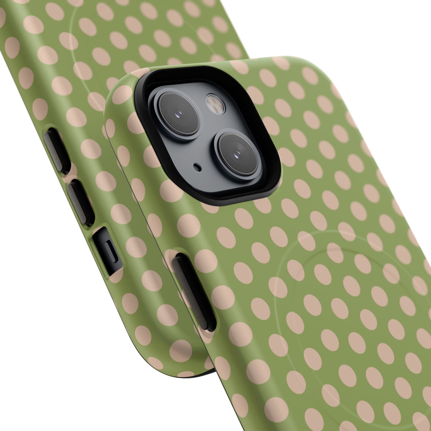 Polka Dot Magnetic Phone Case – Olive Green & Blush Dot Protective Cover