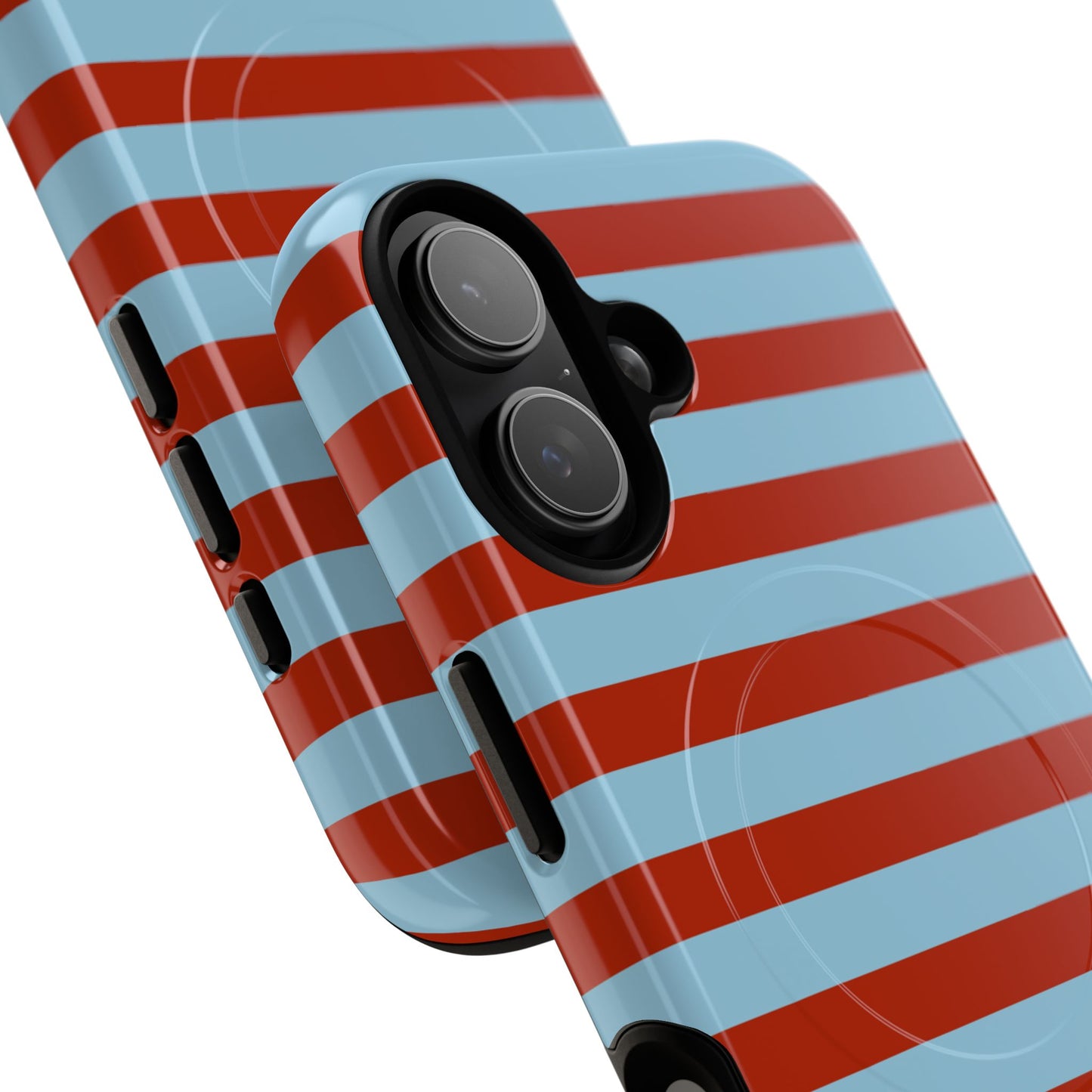 Striped Tough Magnetic Phone Case — Retro Red & Sky Blue