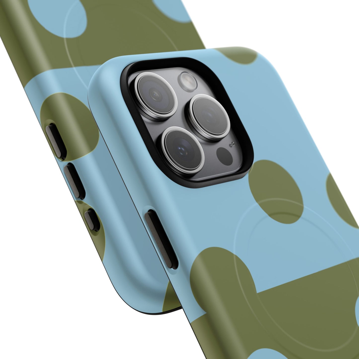 Polka Dot Magnetic Phone Case — Blue & Olive Protective Snap-On Cover