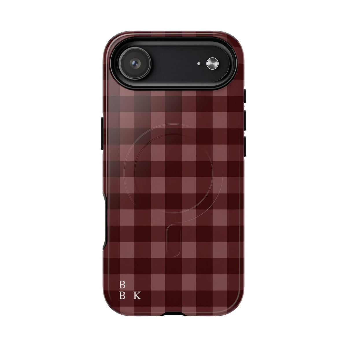 Plaid Magnetic Phone Case — Burgundy Buffalo Check Tough Protective Cover