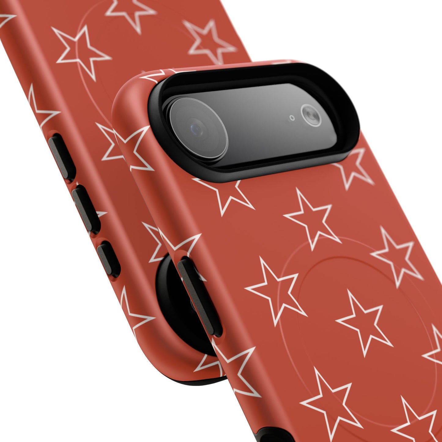 Star Pattern Tough Magnetic Phone Case — Rust Red Protective iPhone Cover