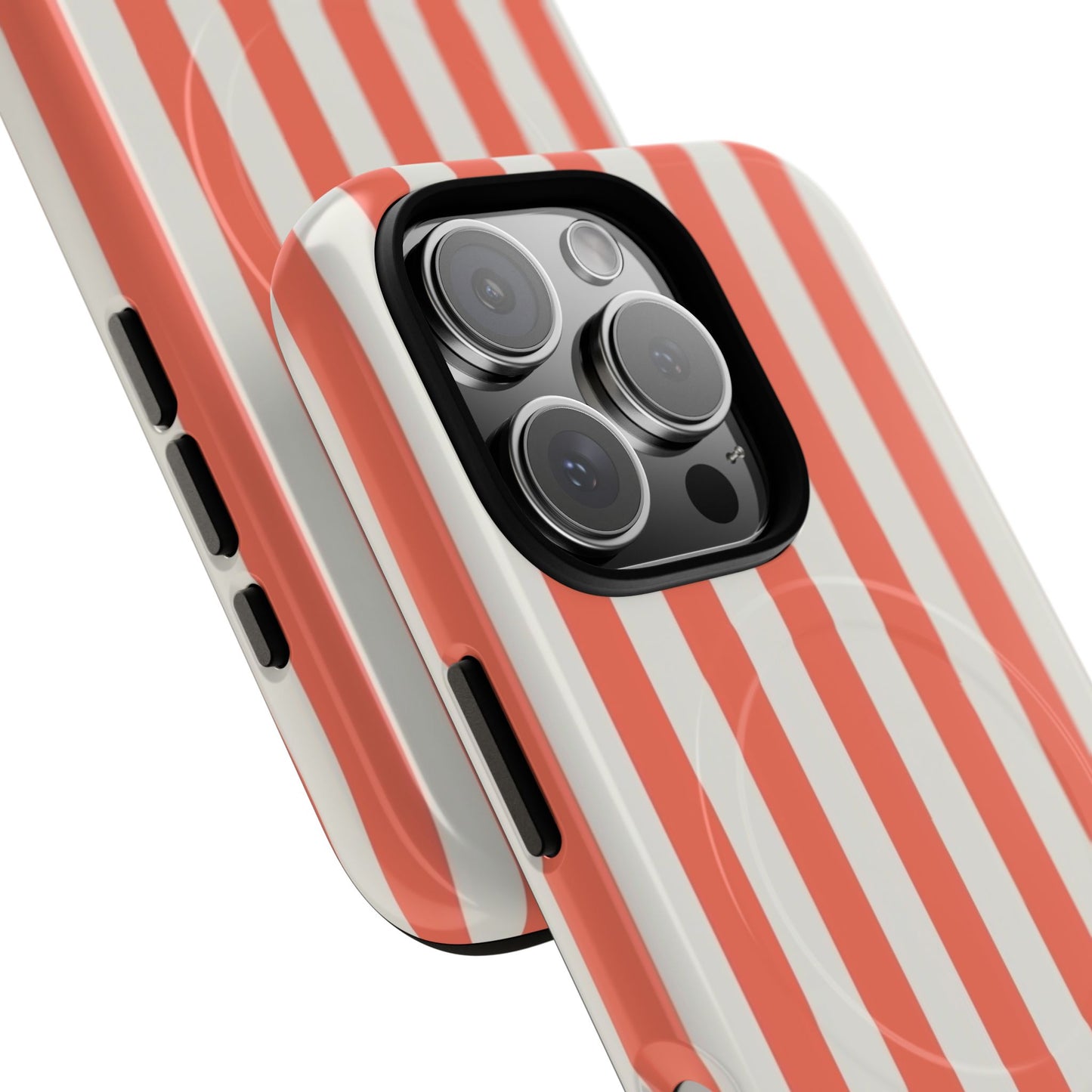 Striped Coral Magnetic Phone Case — Slim Protective Case with Vertical Red-White Stripes