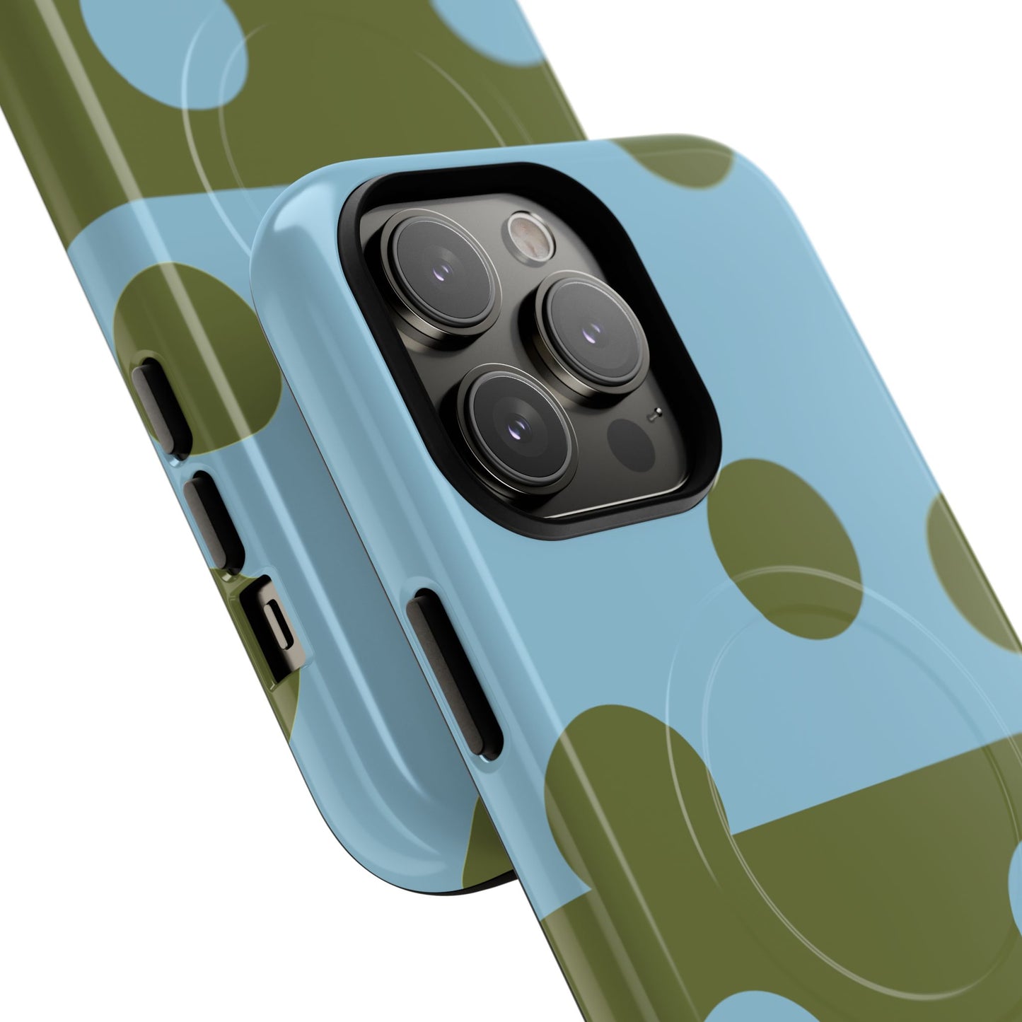 Polka Dot Magnetic Phone Case — Blue & Olive Protective Snap-On Cover