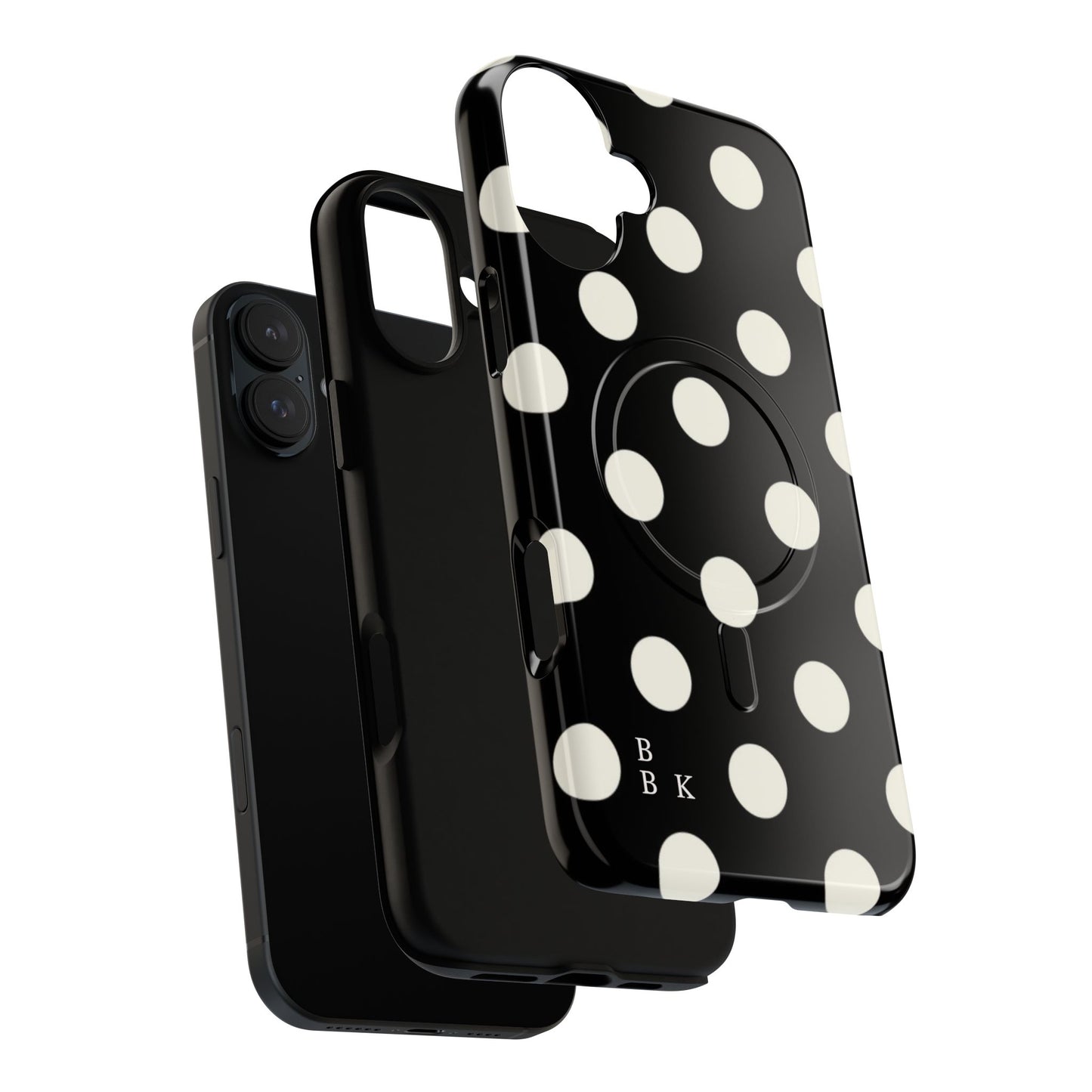 Polka Dot Tough Magnetic Phone Case — Black & White Protective MagSafe Case