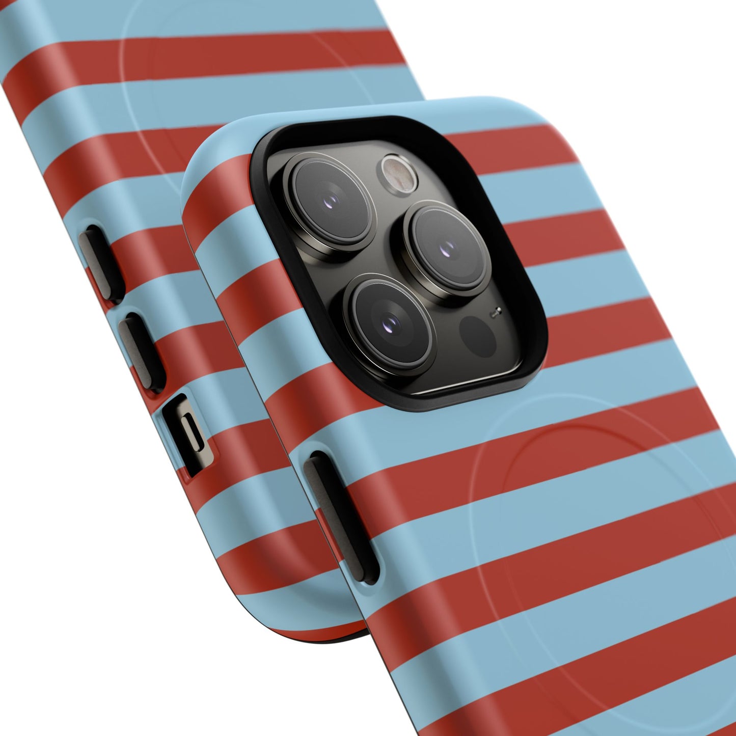 Striped Tough Magnetic Phone Case — Retro Red & Sky Blue