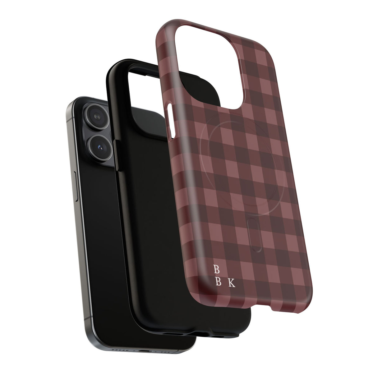 Plaid Magnetic Phone Case — Burgundy Buffalo Check Tough Protective Cover