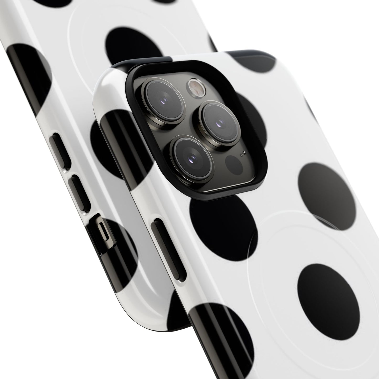 Polka Dot Magnetic Phone Case — Black & White Retro Dot Tough Case