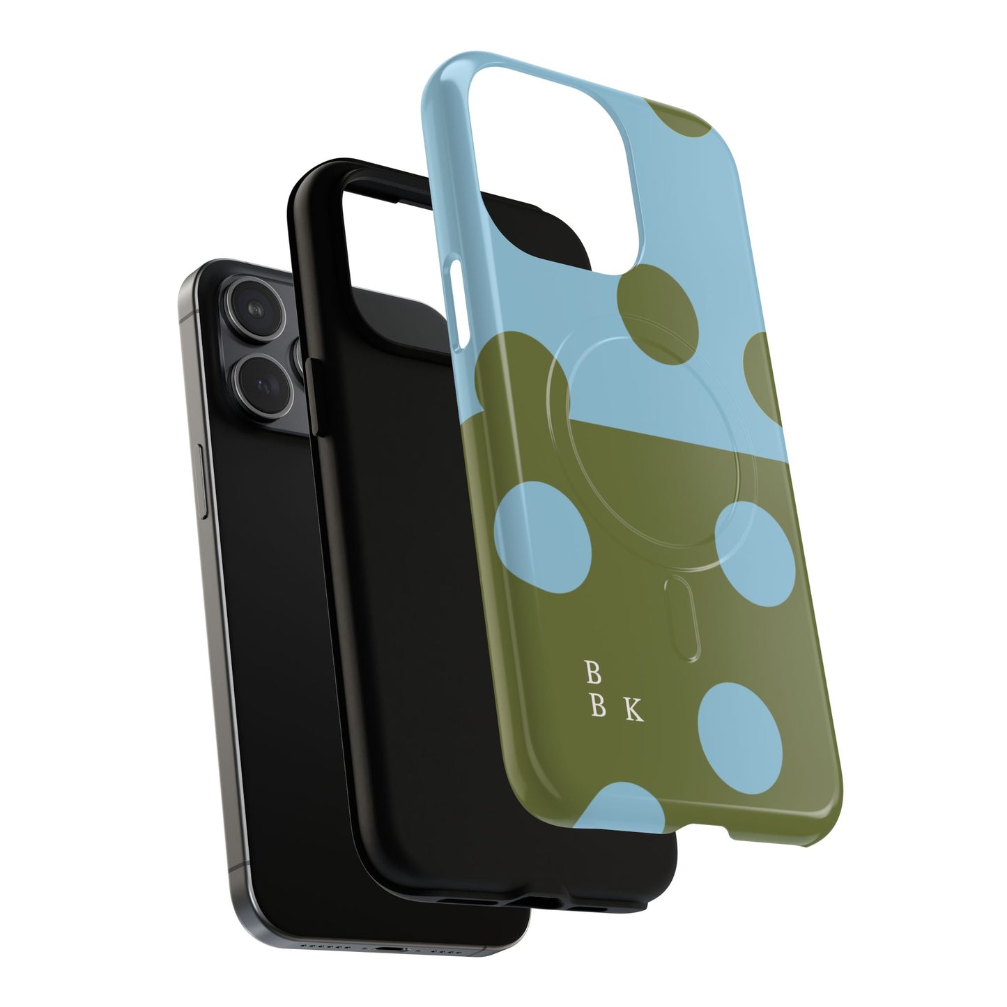 Polka Dot Magnetic Phone Case — Blue & Olive Protective Snap-On Cover