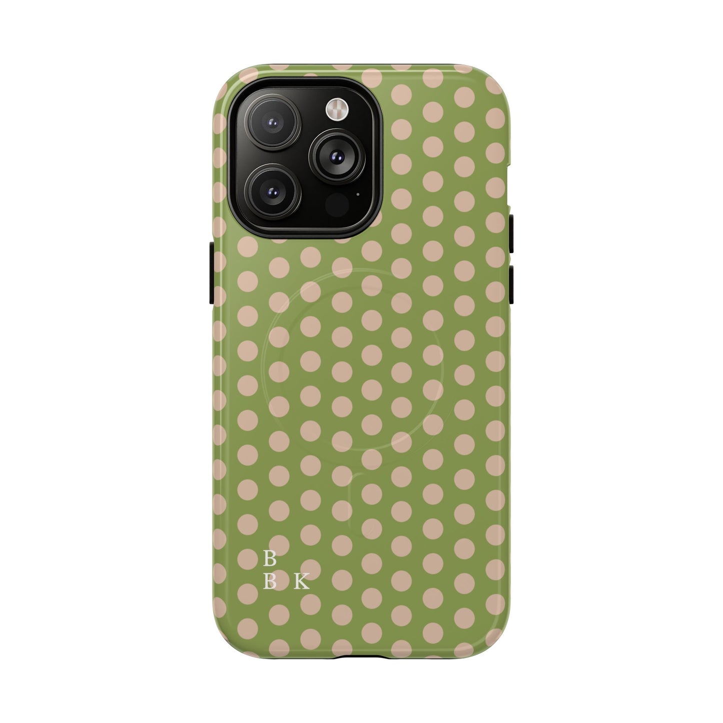 Polka Dot Magnetic Phone Case – Olive Green & Blush Dot Protective Cover
