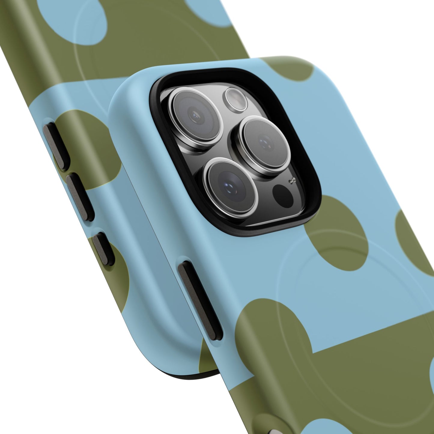 Polka Dot Magnetic Phone Case — Blue & Olive Protective Snap-On Cover