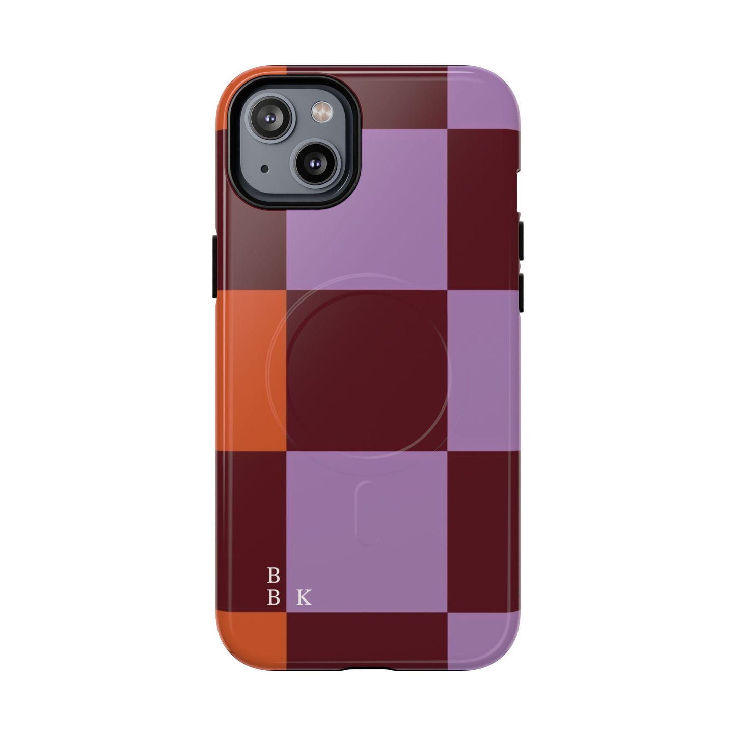 Retro Checker Magnetic Phone Case — Purple & Terracotta Geometric Protection