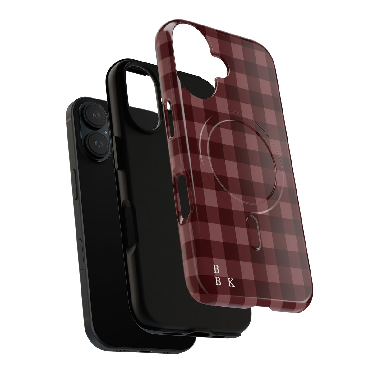 Plaid Magnetic Phone Case — Burgundy Buffalo Check Tough Protective Cover