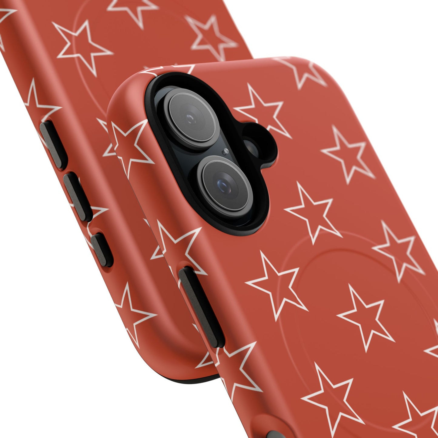 Star Pattern Tough Magnetic Phone Case — Rust Red Protective iPhone Cover