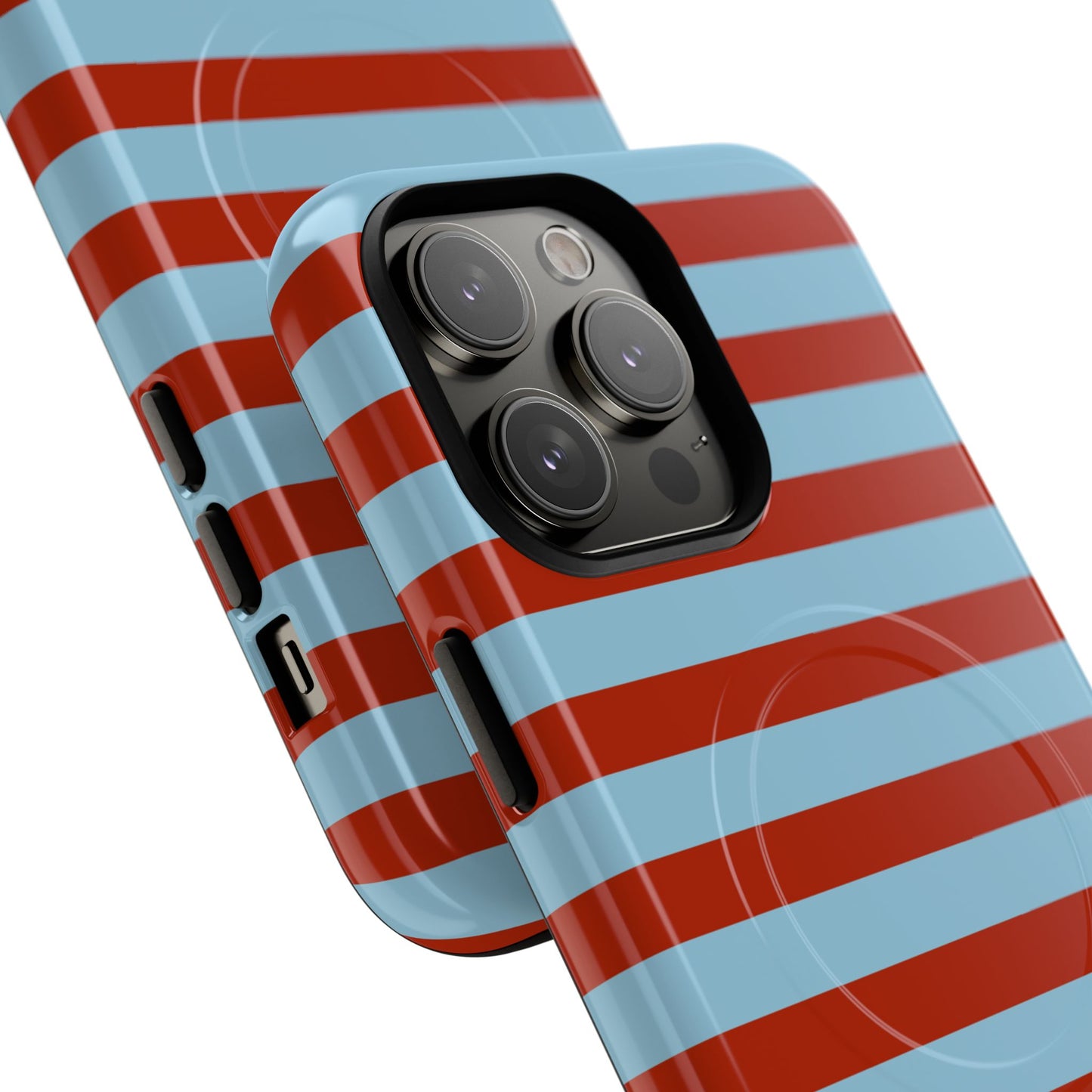 Striped Tough Magnetic Phone Case — Retro Red & Sky Blue