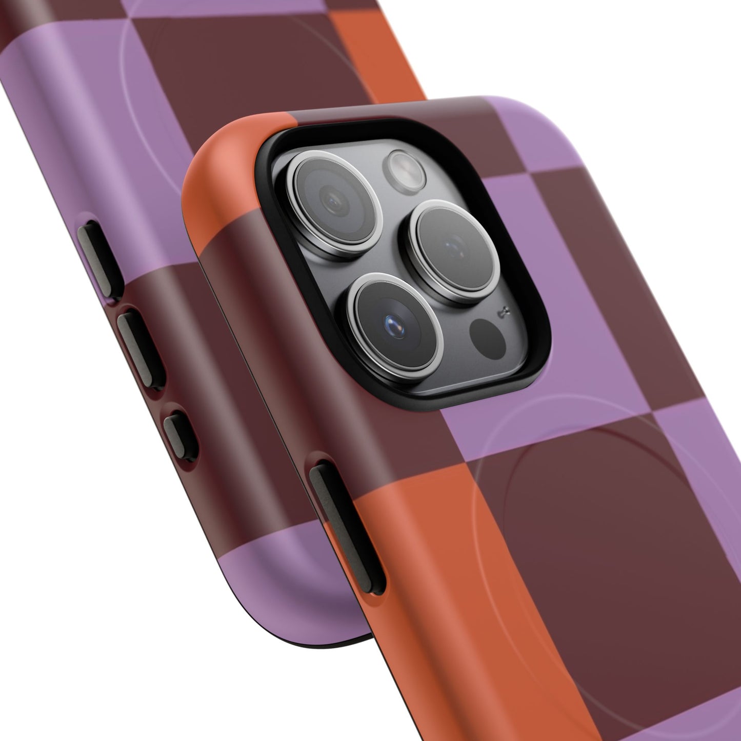 Retro Checker Magnetic Phone Case — Purple & Terracotta Geometric Protection