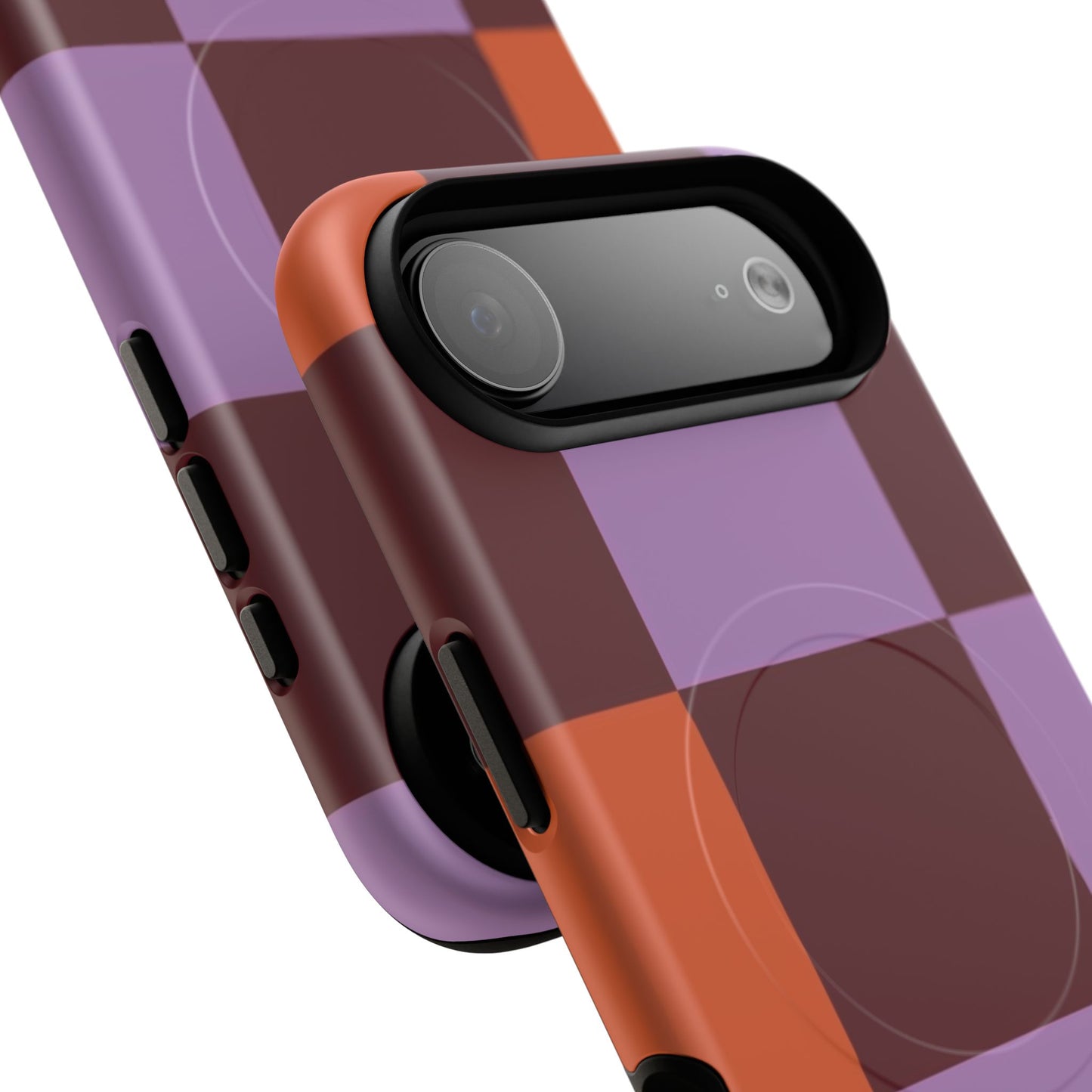 Retro Checker Magnetic Phone Case — Purple & Terracotta Geometric Protection
