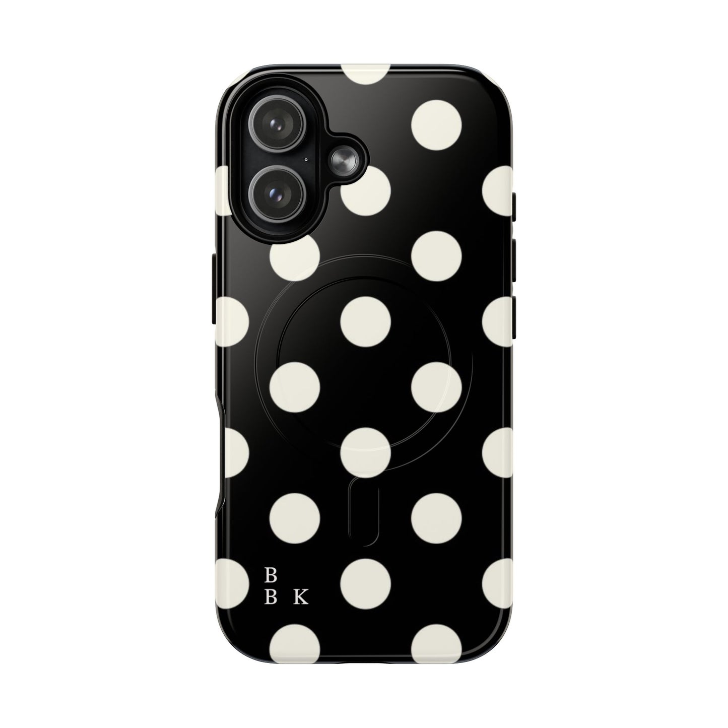 Polka Dot Tough Magnetic Phone Case — Black & White Protective MagSafe Case