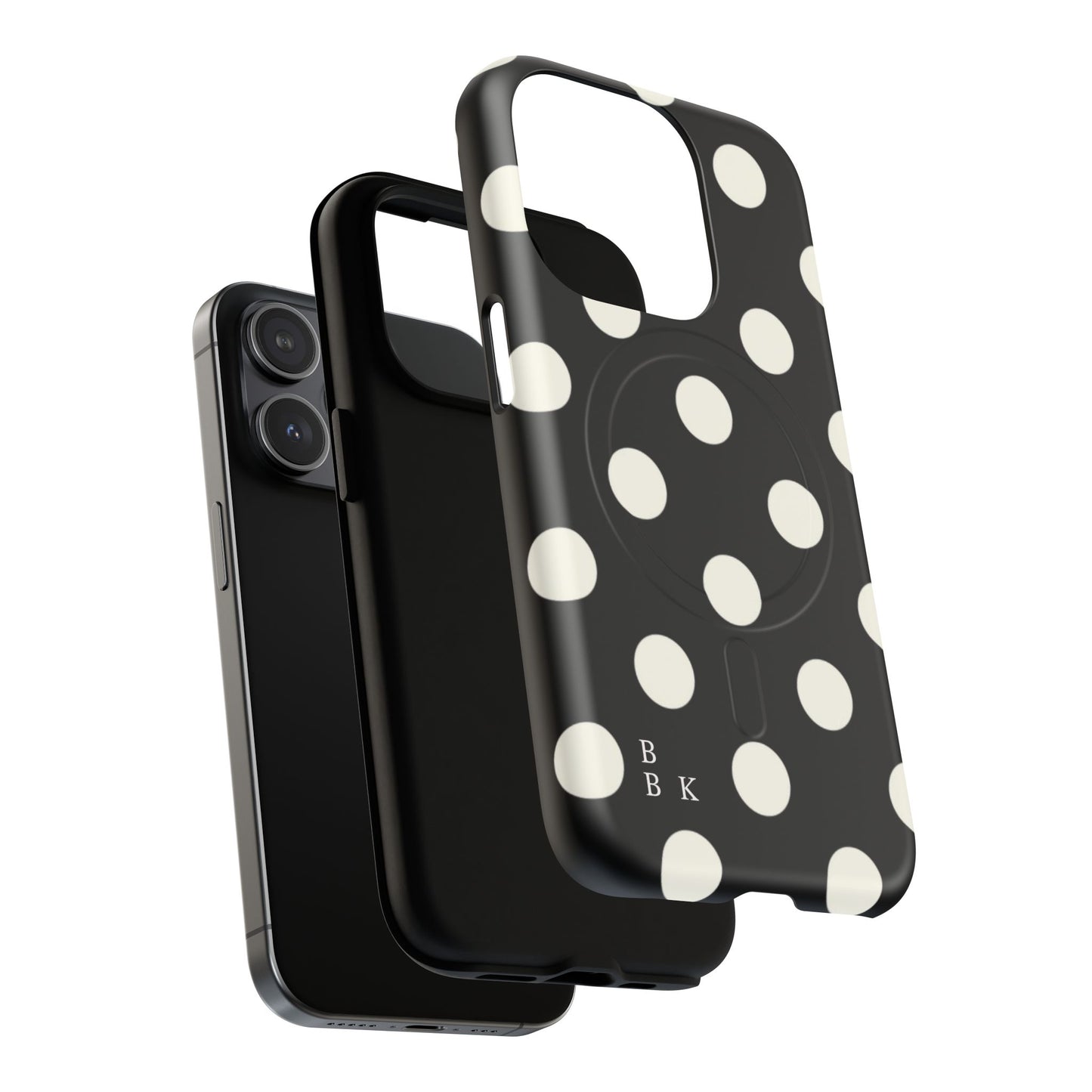 Polka Dot Tough Magnetic Phone Case — Black & White Protective MagSafe Case