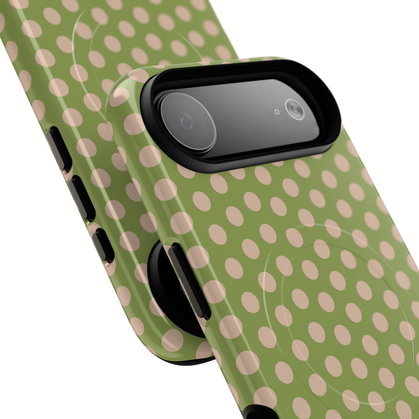 Polka Dot Magnetic Phone Case – Olive Green & Blush Dot Protective Cover