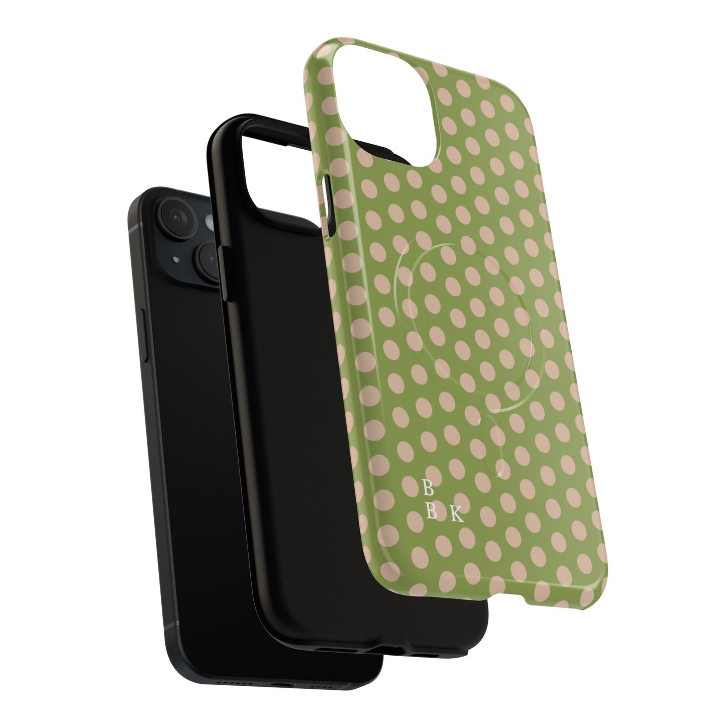 Polka Dot Magnetic Phone Case – Olive Green & Blush Dot Protective Cover