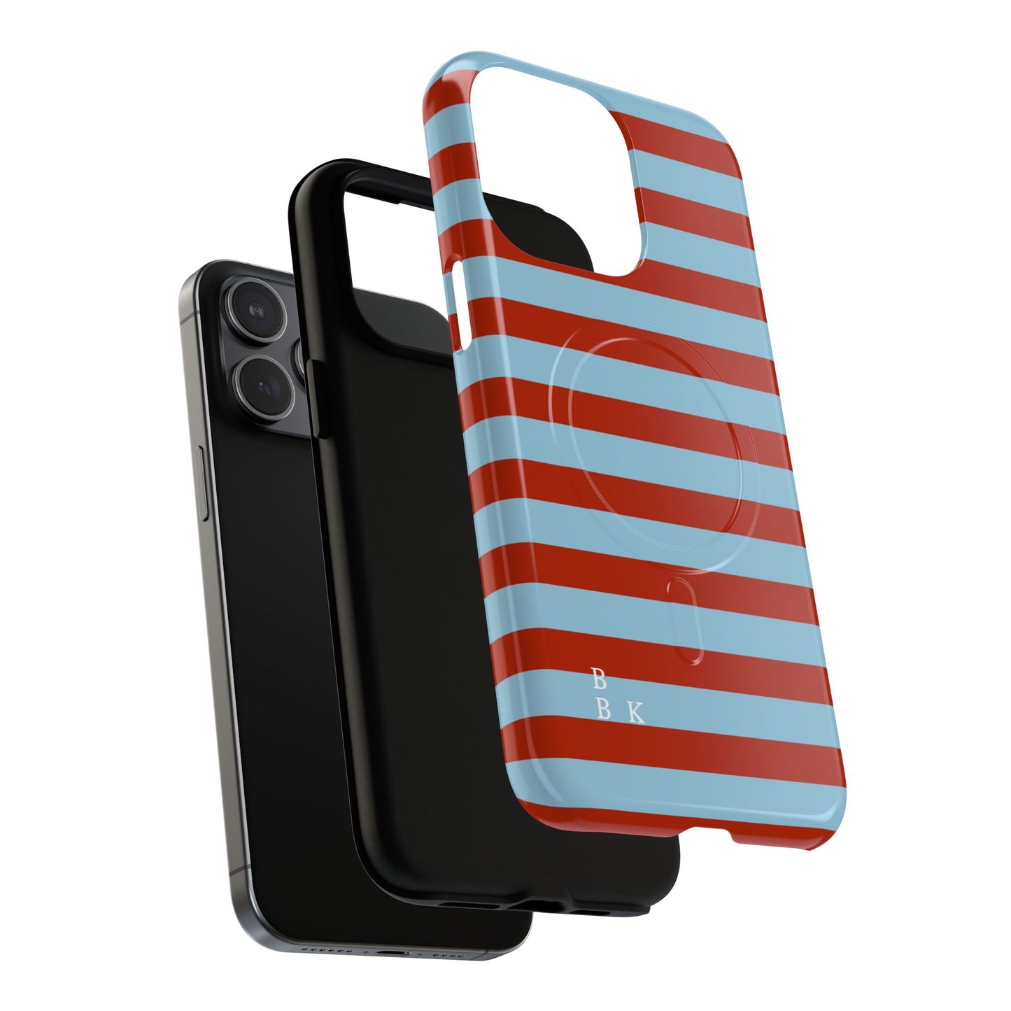 Striped Tough Magnetic Phone Case — Retro Red & Sky Blue