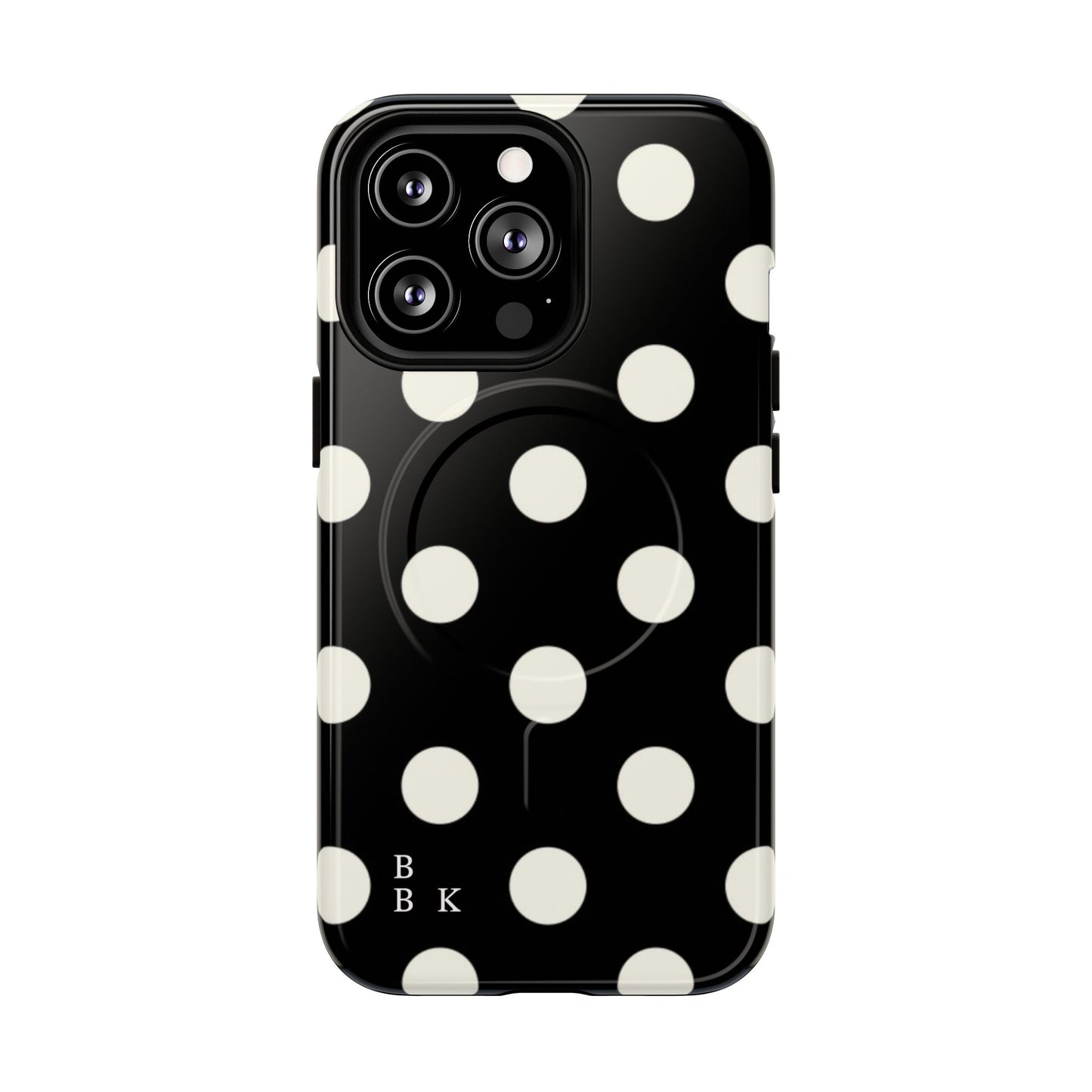 Polka Dot Tough Magnetic Phone Case — Black & White Protective MagSafe Case