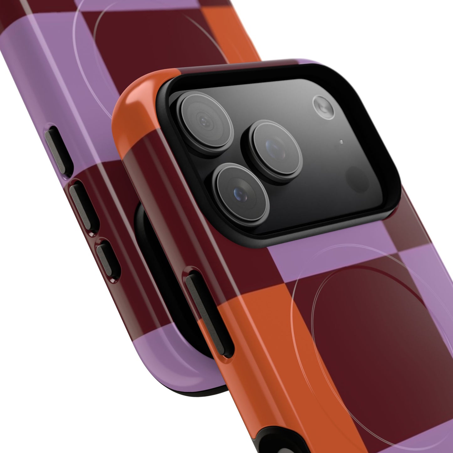 Retro Checker Magnetic Phone Case — Purple & Terracotta Geometric Protection