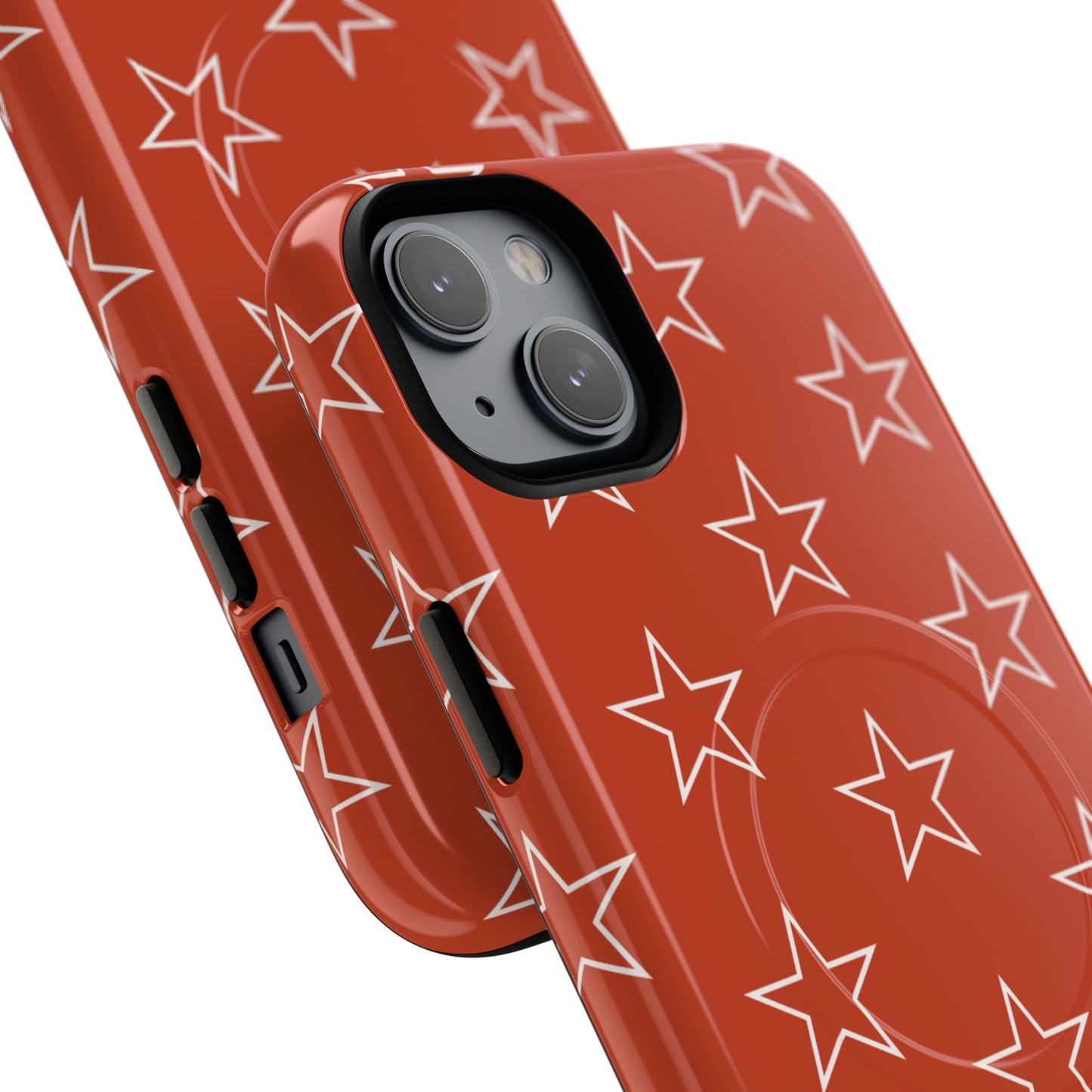 Star Pattern Tough Magnetic Phone Case — Rust Red Protective iPhone Cover