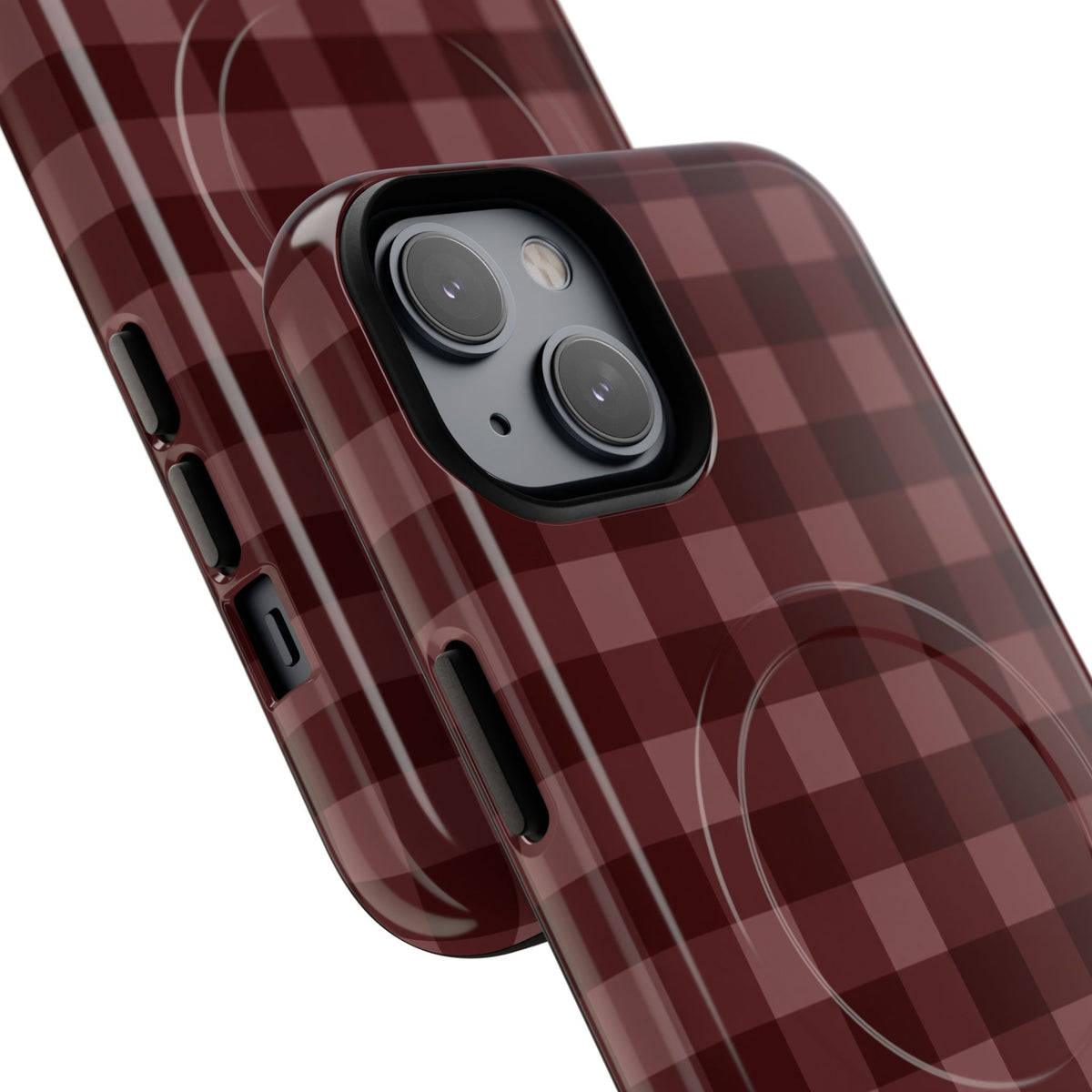 Plaid Magnetic Phone Case — Burgundy Buffalo Check Tough Protective Cover