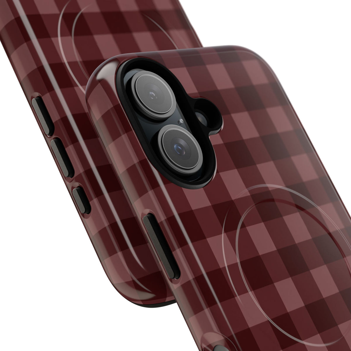 Plaid Magnetic Phone Case — Burgundy Buffalo Check Tough Protective Cover