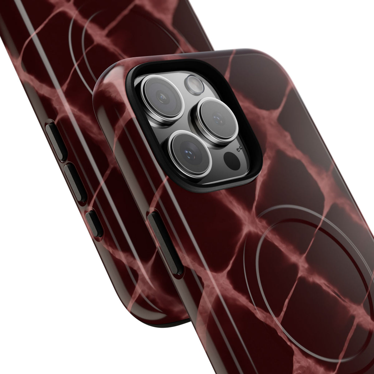 Magnetic Phone Case — Burgundy Marble Tough Protective Cover