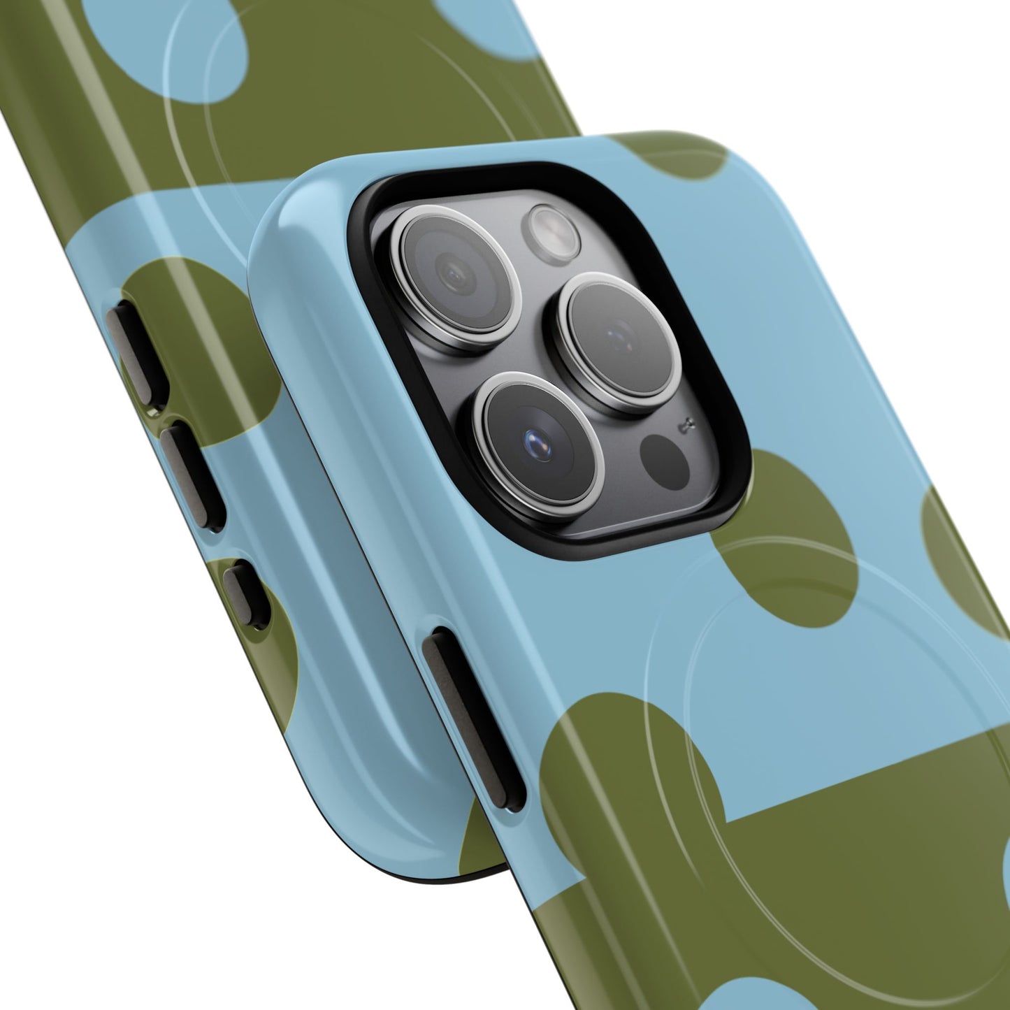 Polka Dot Magnetic Phone Case — Blue & Olive Protective Snap-On Cover