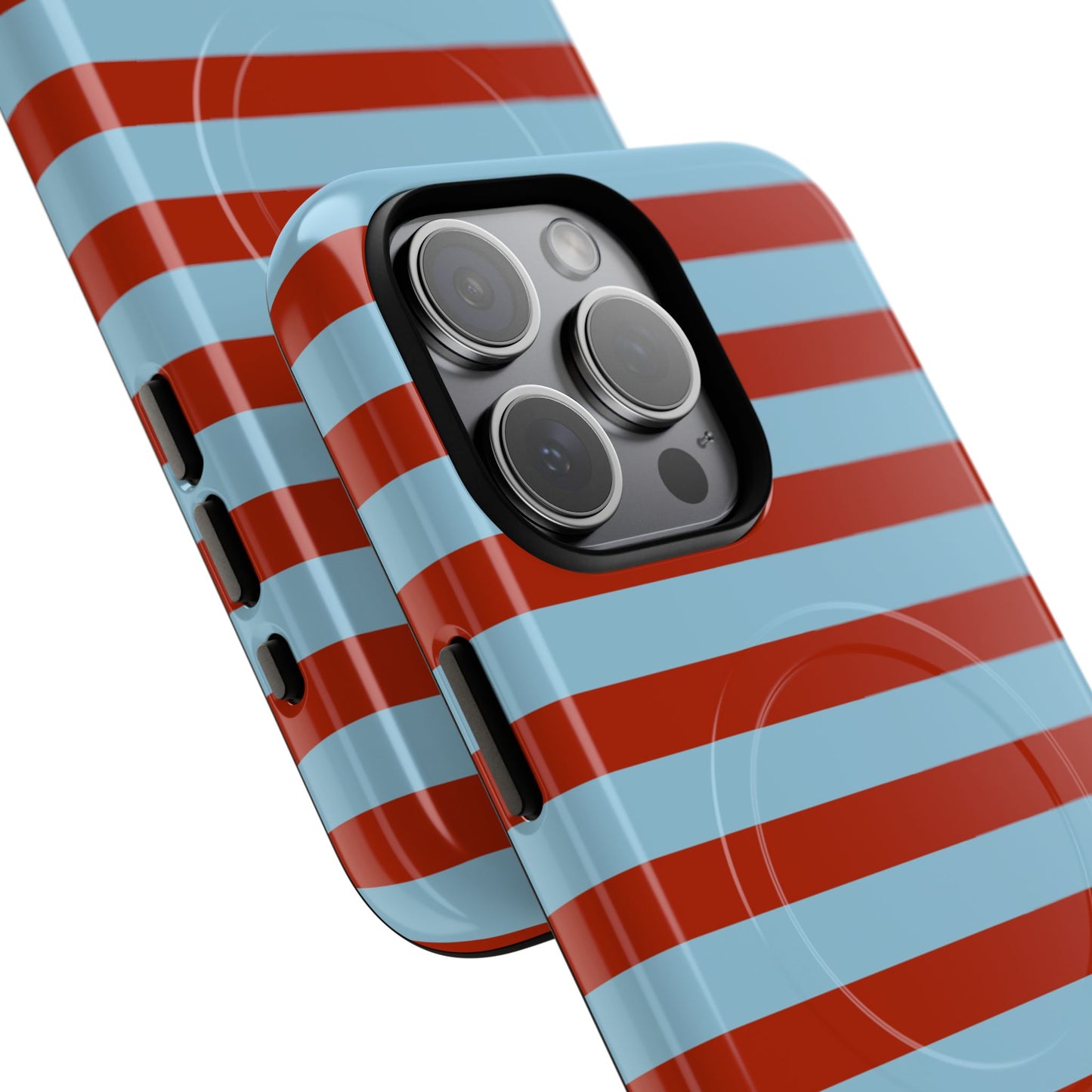 Striped Tough Magnetic Phone Case — Retro Red & Sky Blue