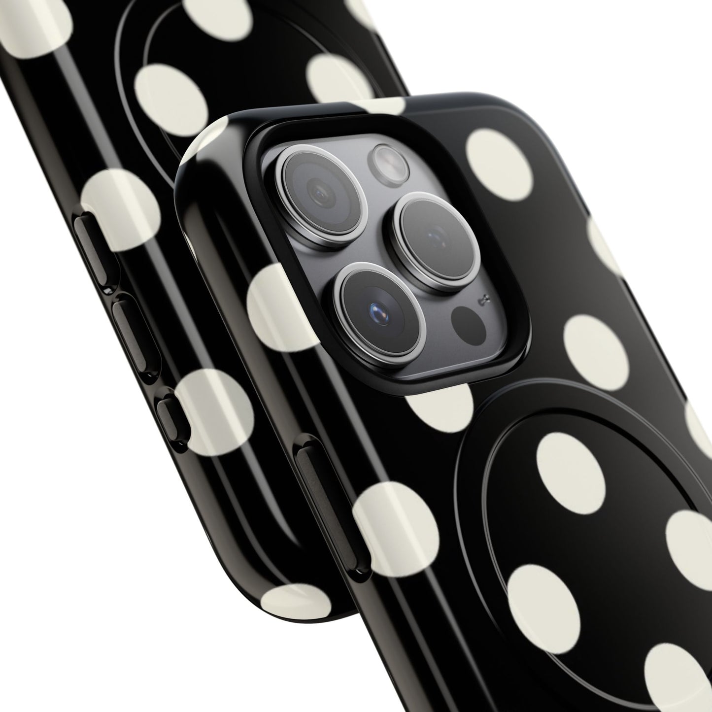 Polka Dot Tough Magnetic Phone Case — Black & White Protective MagSafe Case