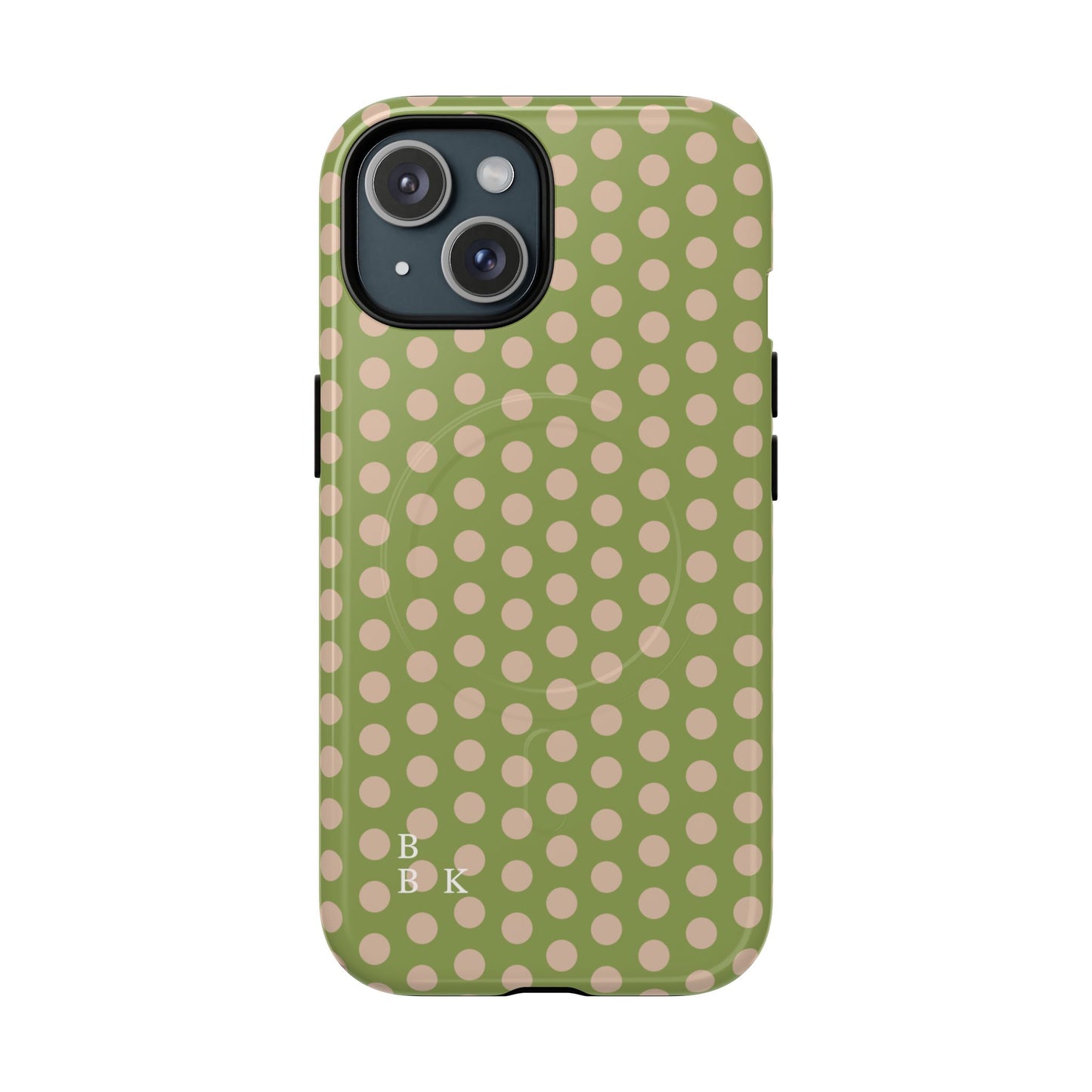 Polka Dot Magnetic Phone Case – Olive Green & Blush Dot Protective Cover