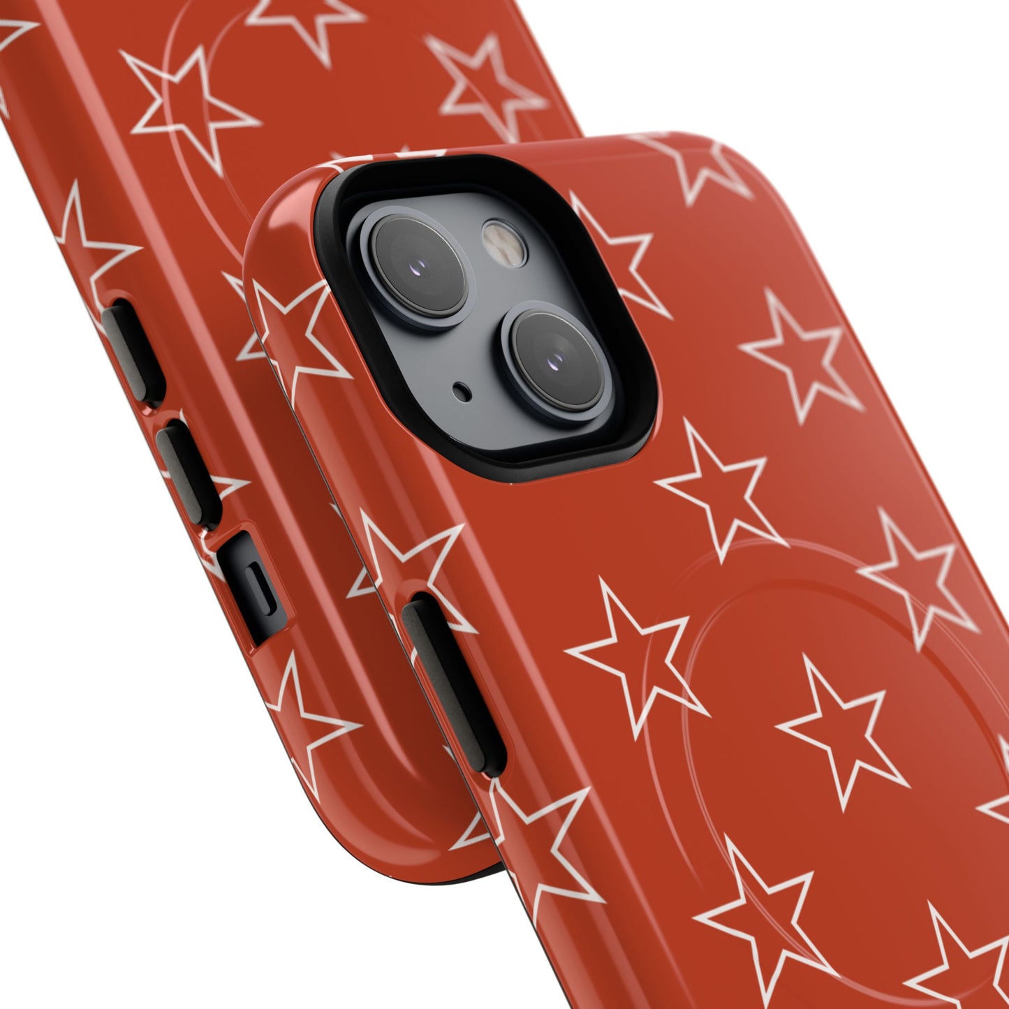 Star Pattern Tough Magnetic Phone Case — Rust Red Protective iPhone Cover