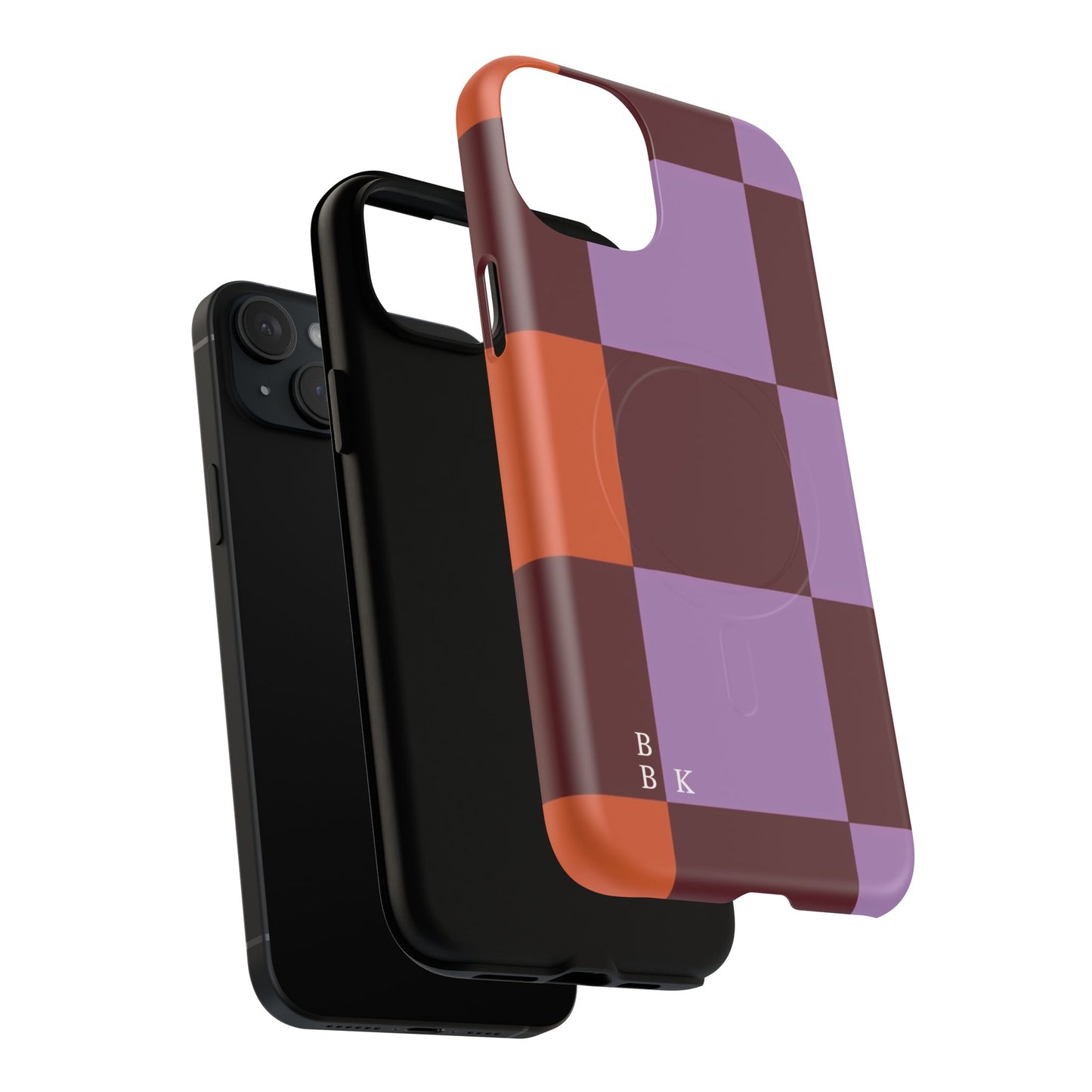Retro Checker Magnetic Phone Case — Purple & Terracotta Geometric Protection