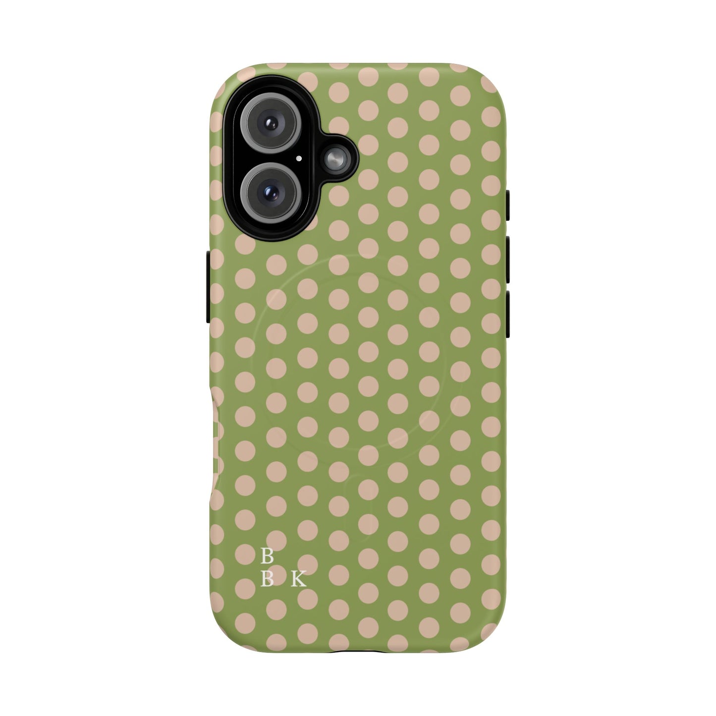 Polka Dot Magnetic Phone Case – Olive Green & Blush Dot Protective Cover