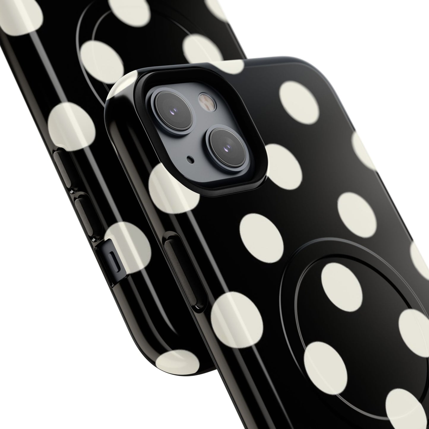Polka Dot Tough Magnetic Phone Case — Black & White Protective MagSafe Case