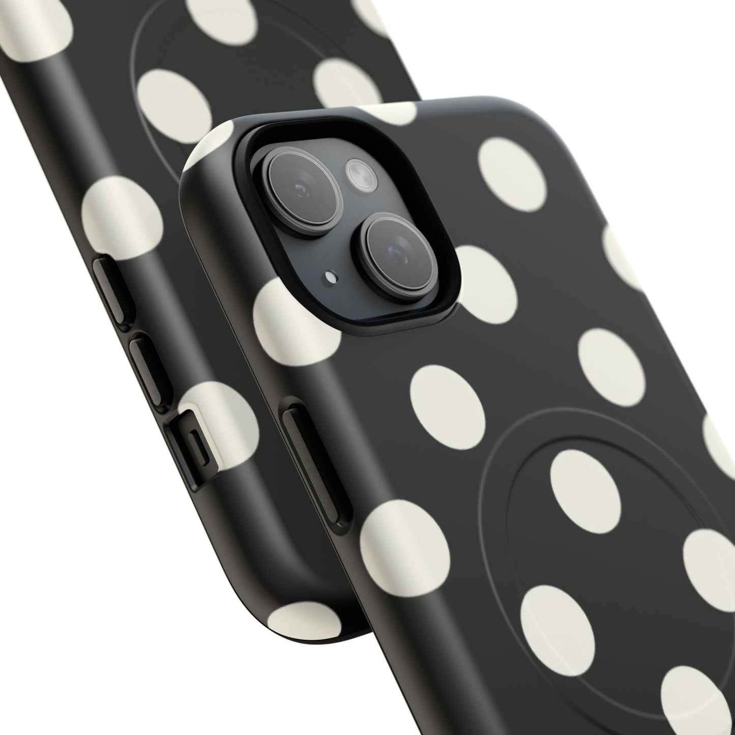 Polka Dot Tough Magnetic Phone Case — Black & White Protective MagSafe Case