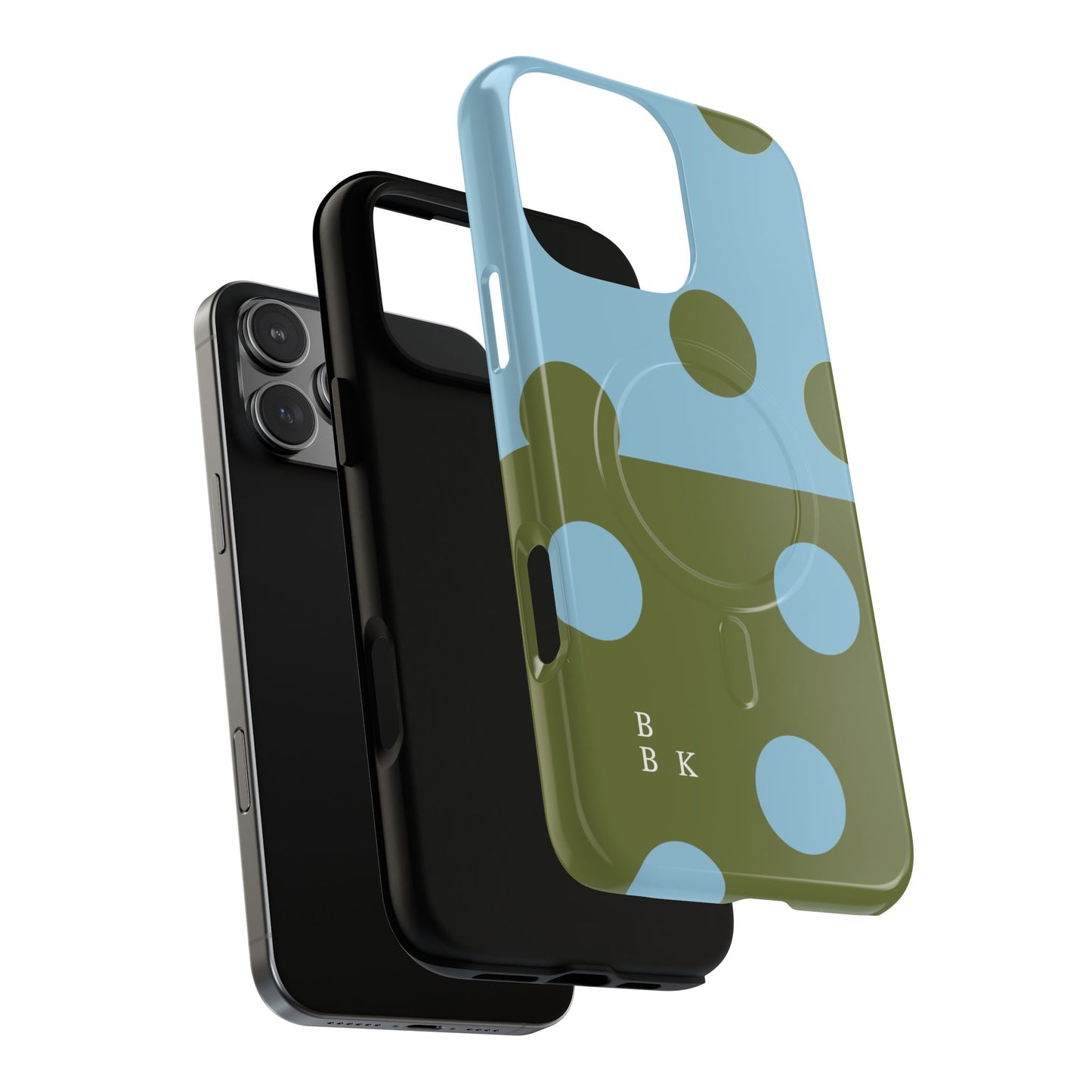 Polka Dot Magnetic Phone Case — Blue & Olive Protective Snap-On Cover
