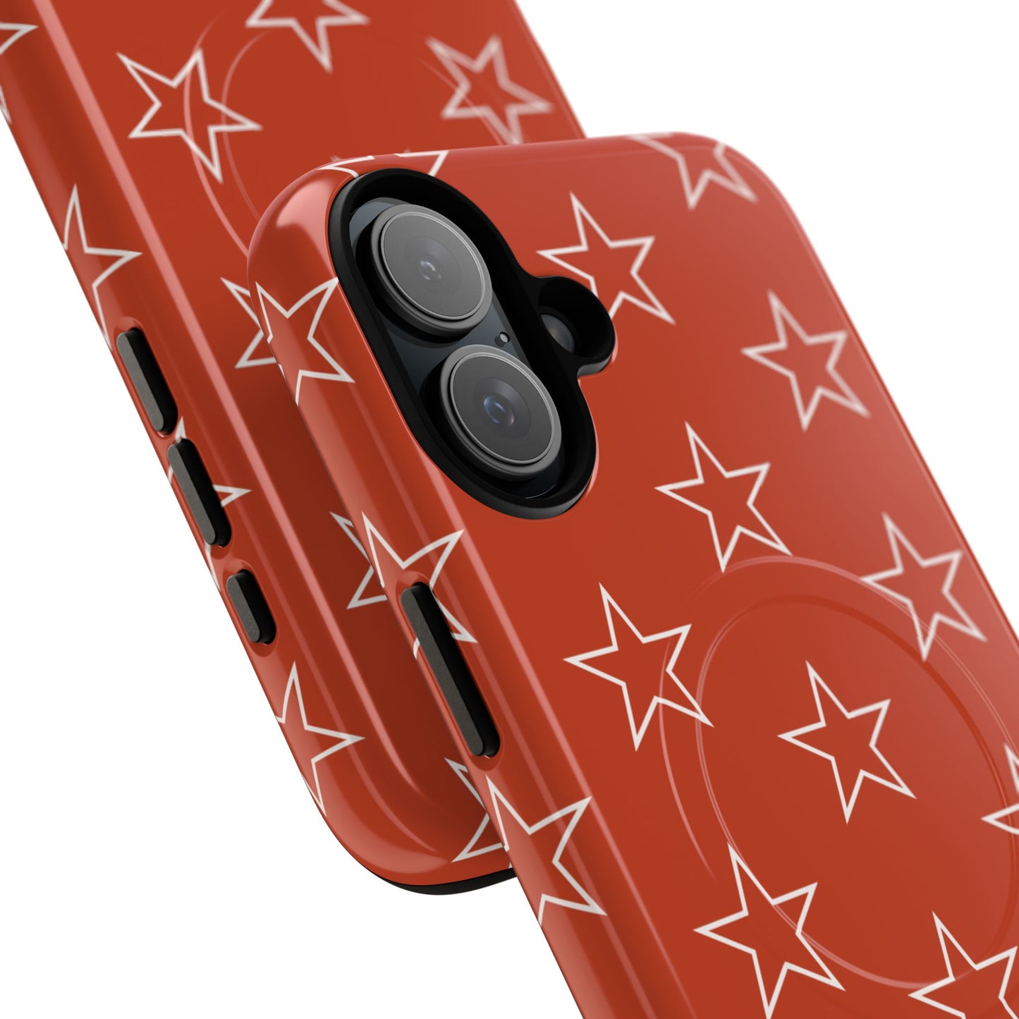 Star Pattern Tough Magnetic Phone Case — Rust Red Protective iPhone Cover