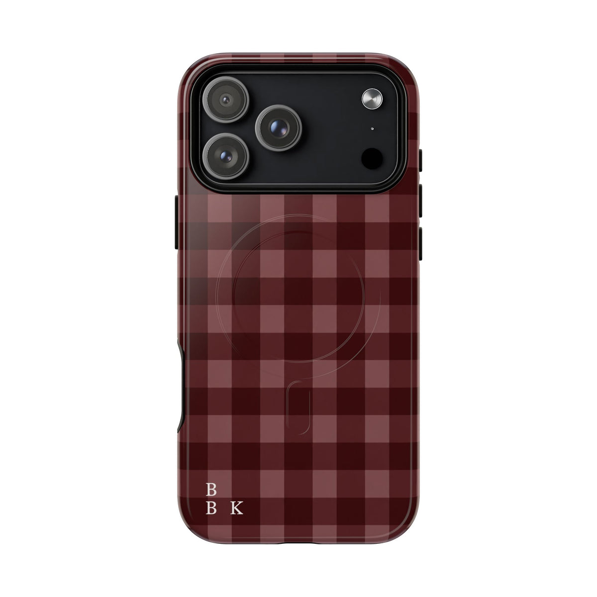 Plaid Magnetic Phone Case — Burgundy Buffalo Check Tough Protective Cover