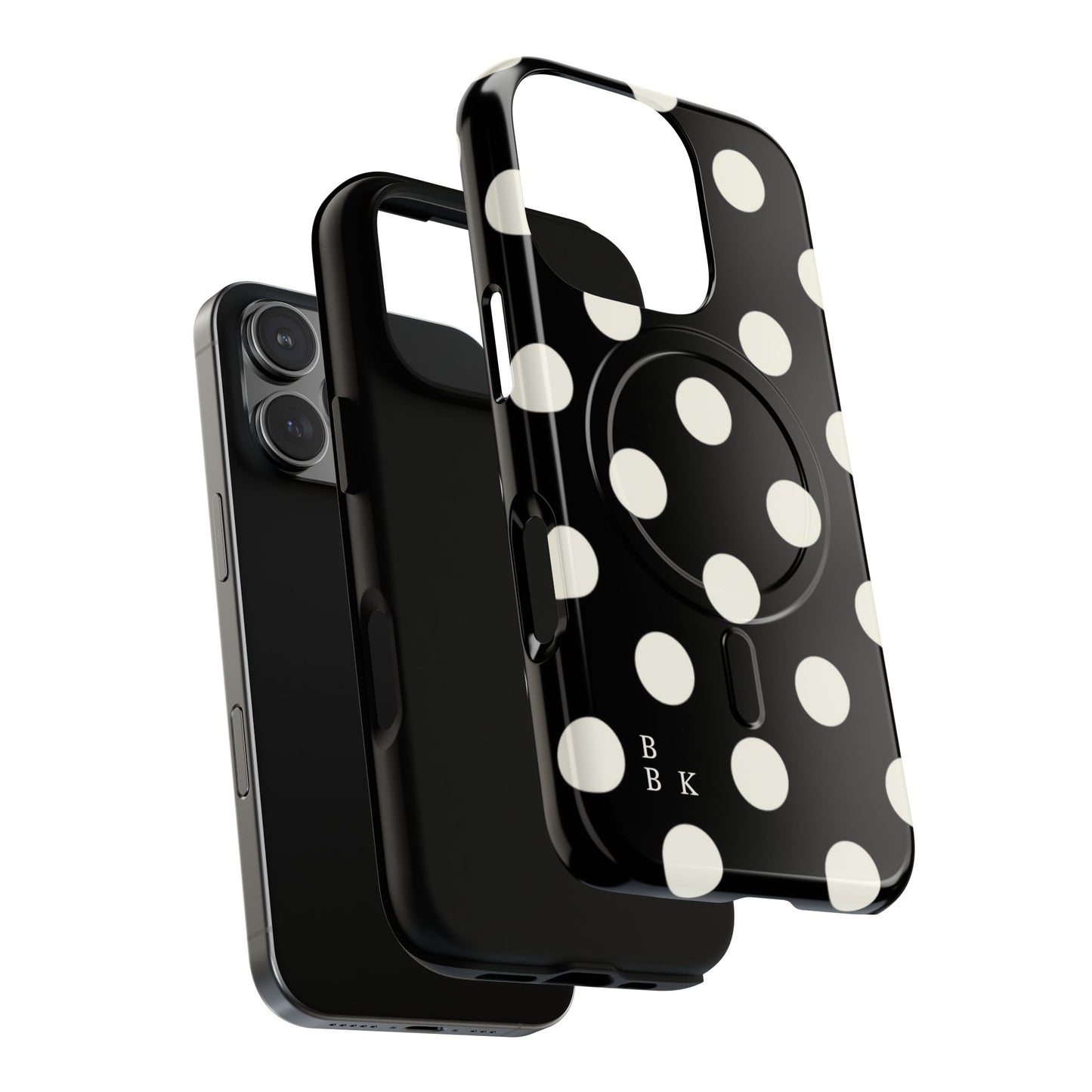 Polka Dot Tough Magnetic Phone Case — Black & White Protective MagSafe Case