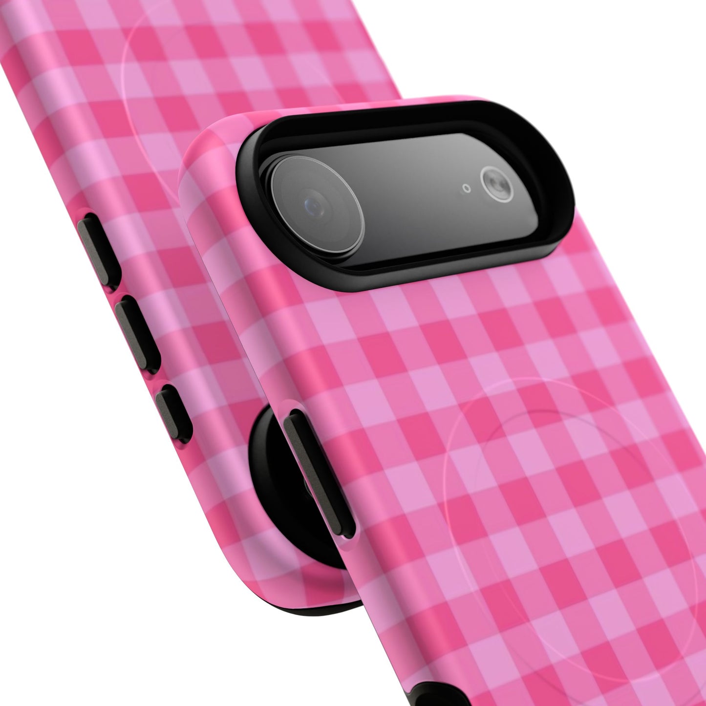 Pink Gingham Tough Magnetic Phone Case – Durable Checkered Design